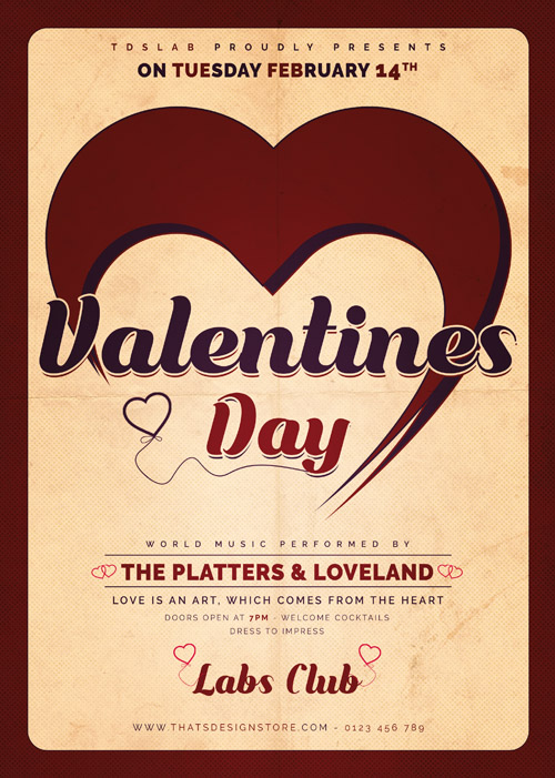 Плакат на День Святого Валентина на старой бумаге