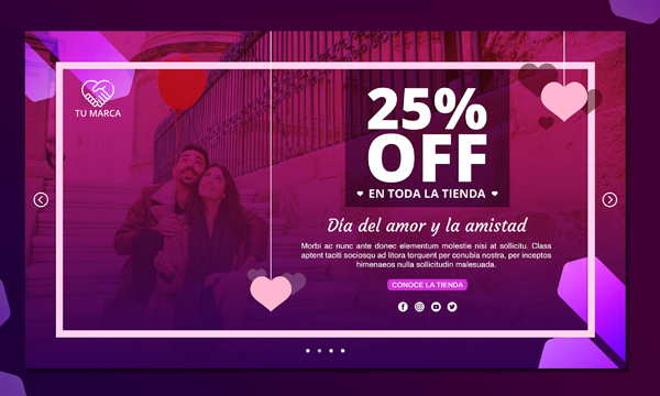 Фиолетовый скидочный флаер, открытка на день святого Валентина