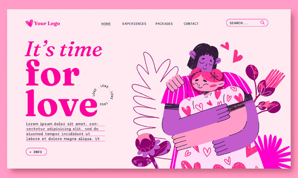 Шаблон на день святого Валентина Время для любви в стиле корпоративный мемфис