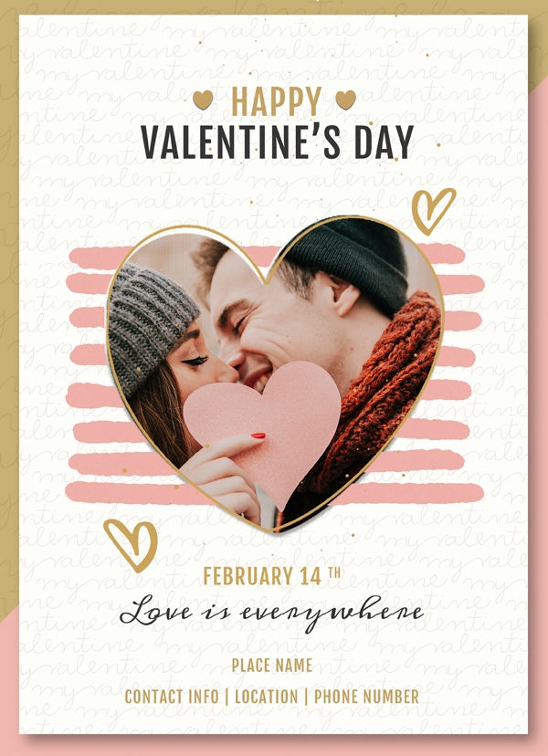 Счастливого дня святого Валентина - шаблон на крафтовой бумаге