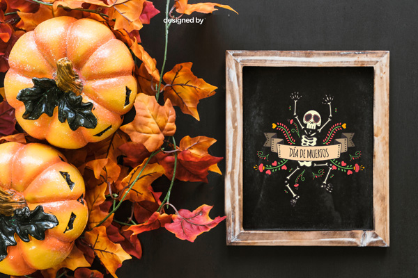 Рамка к Halloween в со скелетом мексиканском стиле