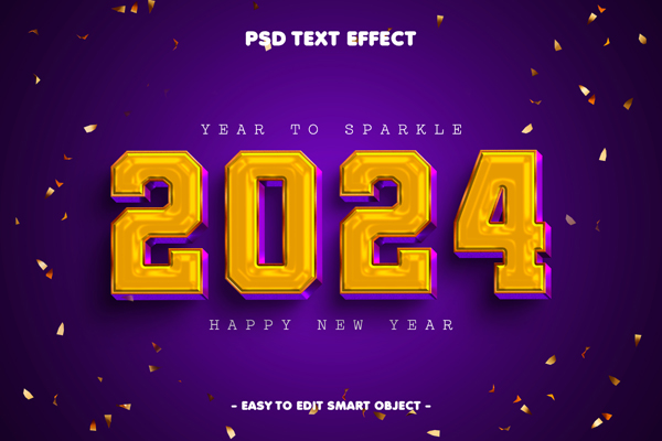 Золотые цифры 2024 на фиолетовом фоне