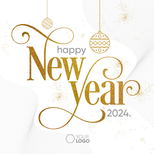 Новогодняя открытка с надписью Happy new year